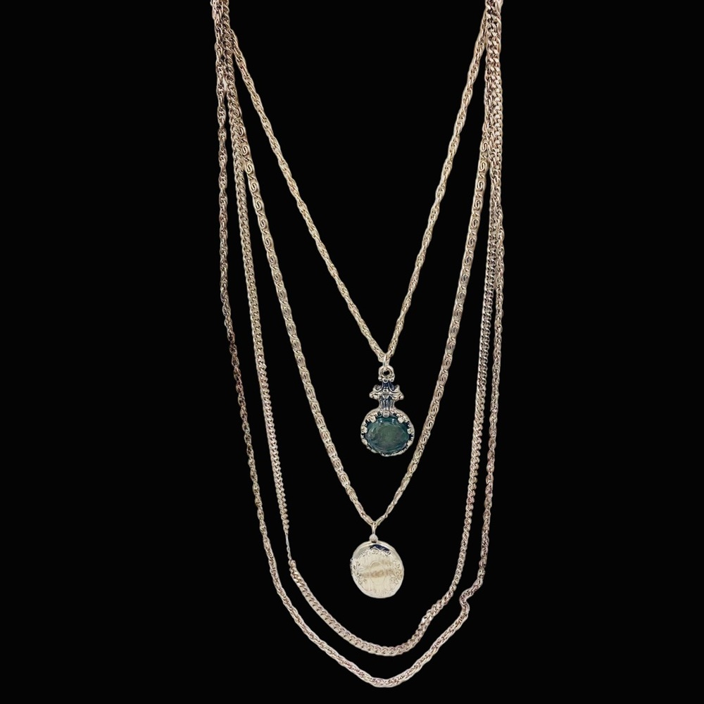 Vintage Goldette Glass Intaglio Locket Layered Necklace